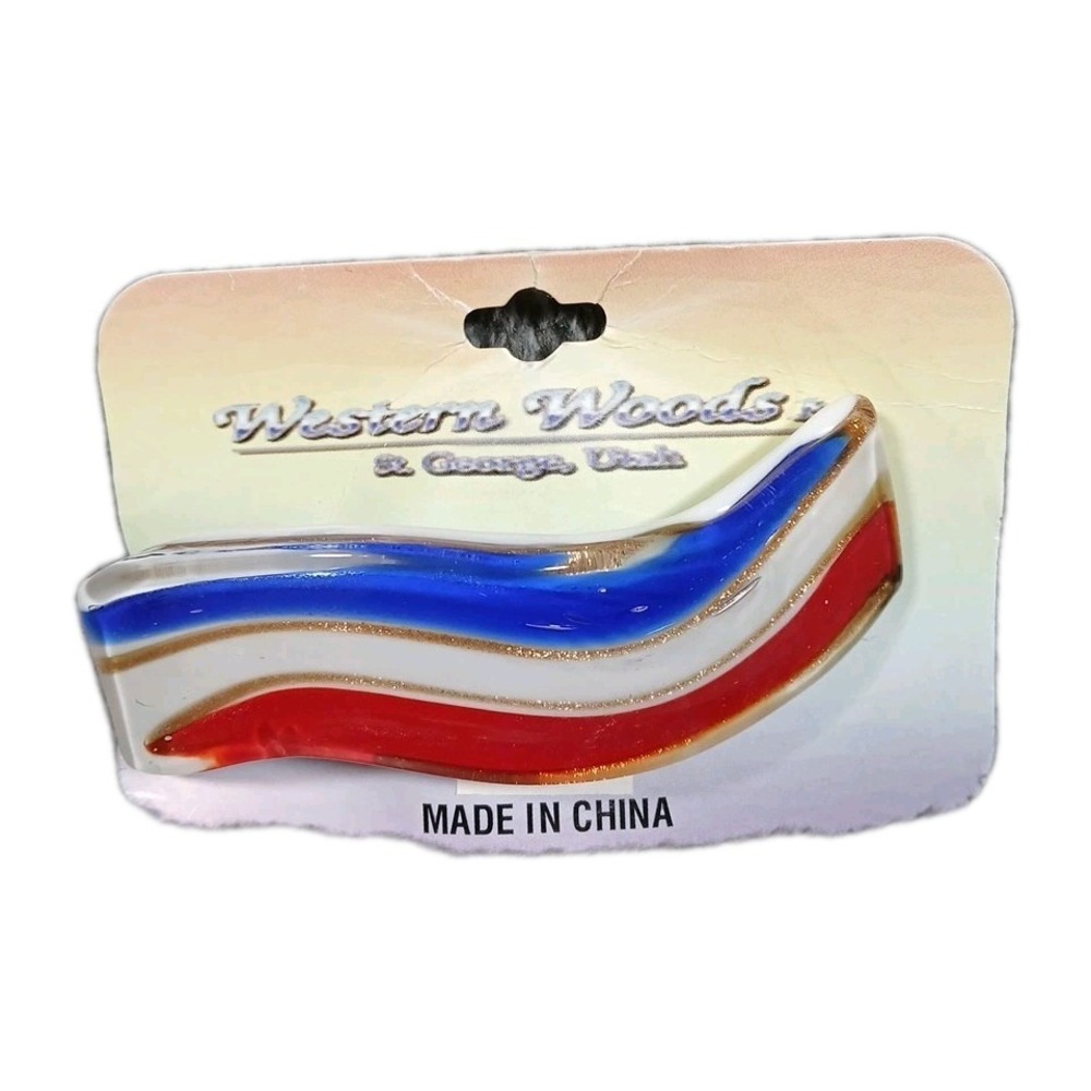 Vintage Barrette Hair Clip Patriotic Swirl Glass Handcrafted Western Woods NEW!
